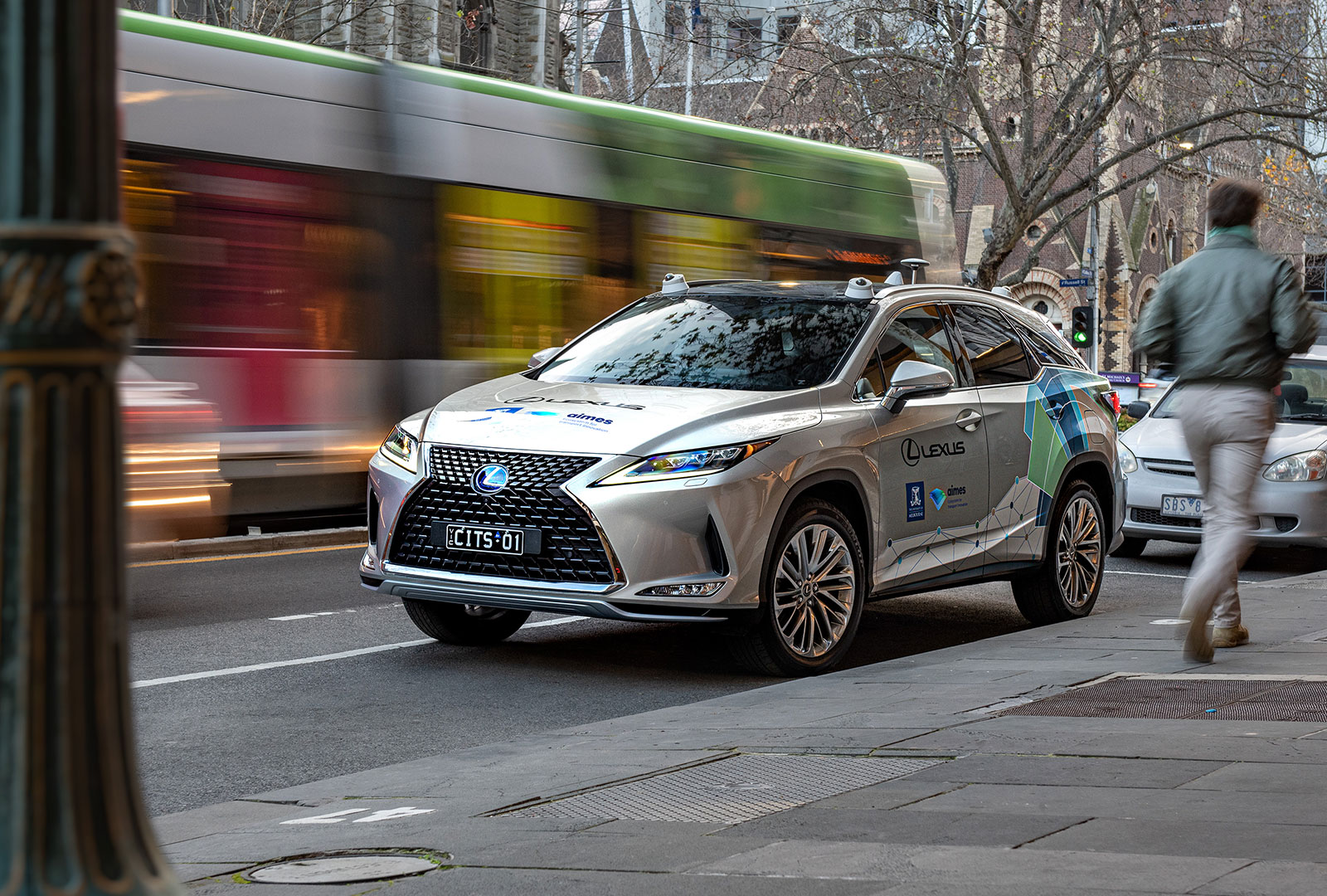The specially prepared Lexus RX 450h fitted with Dedicated Short Range Communication (DSRC) and cellular network technologies.